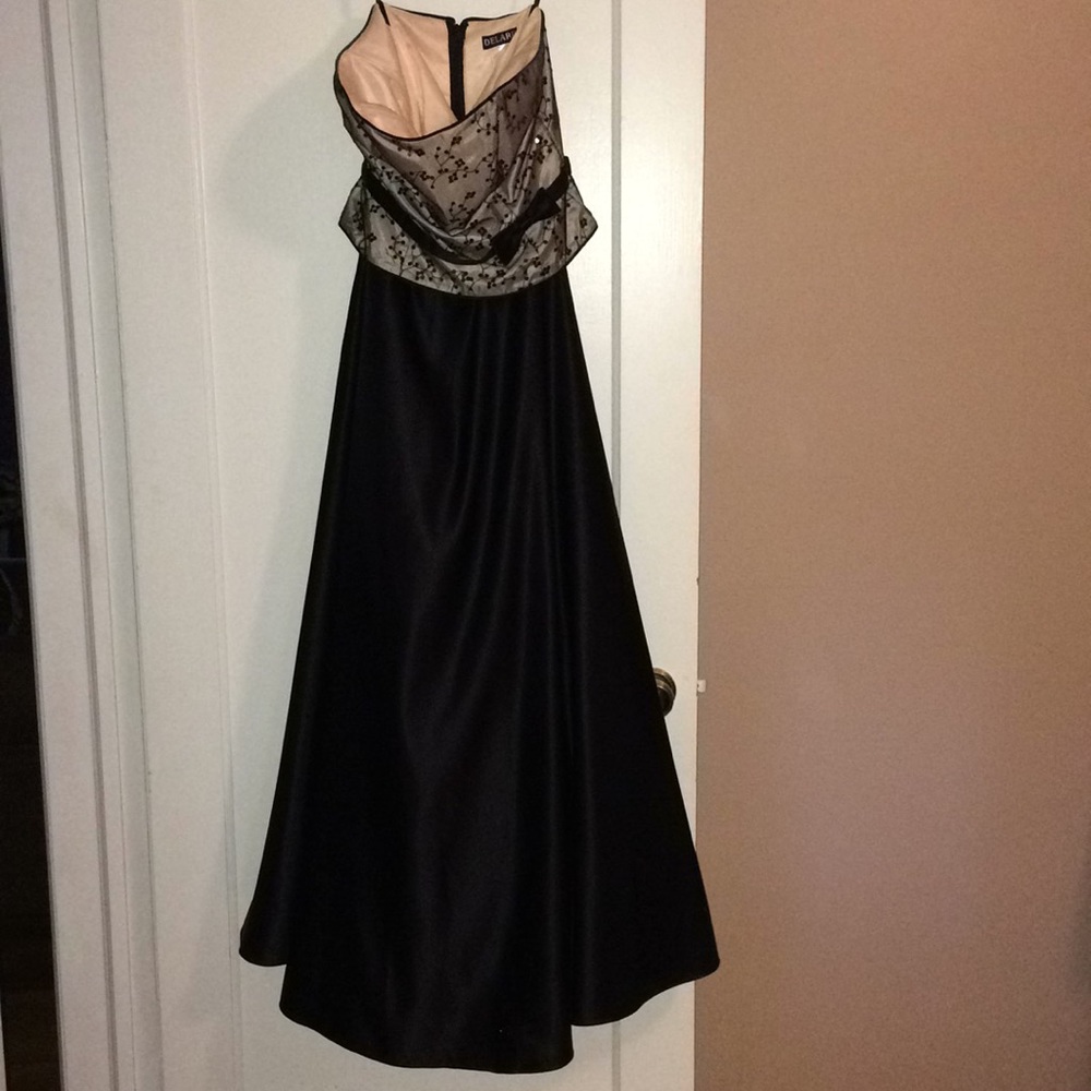 Black Satin Long Prom Dress Strapless Size 6